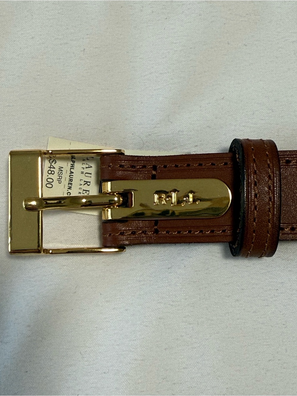 Lauren Ralph Lauren Brown Leather Belt with Gold RLL Accent